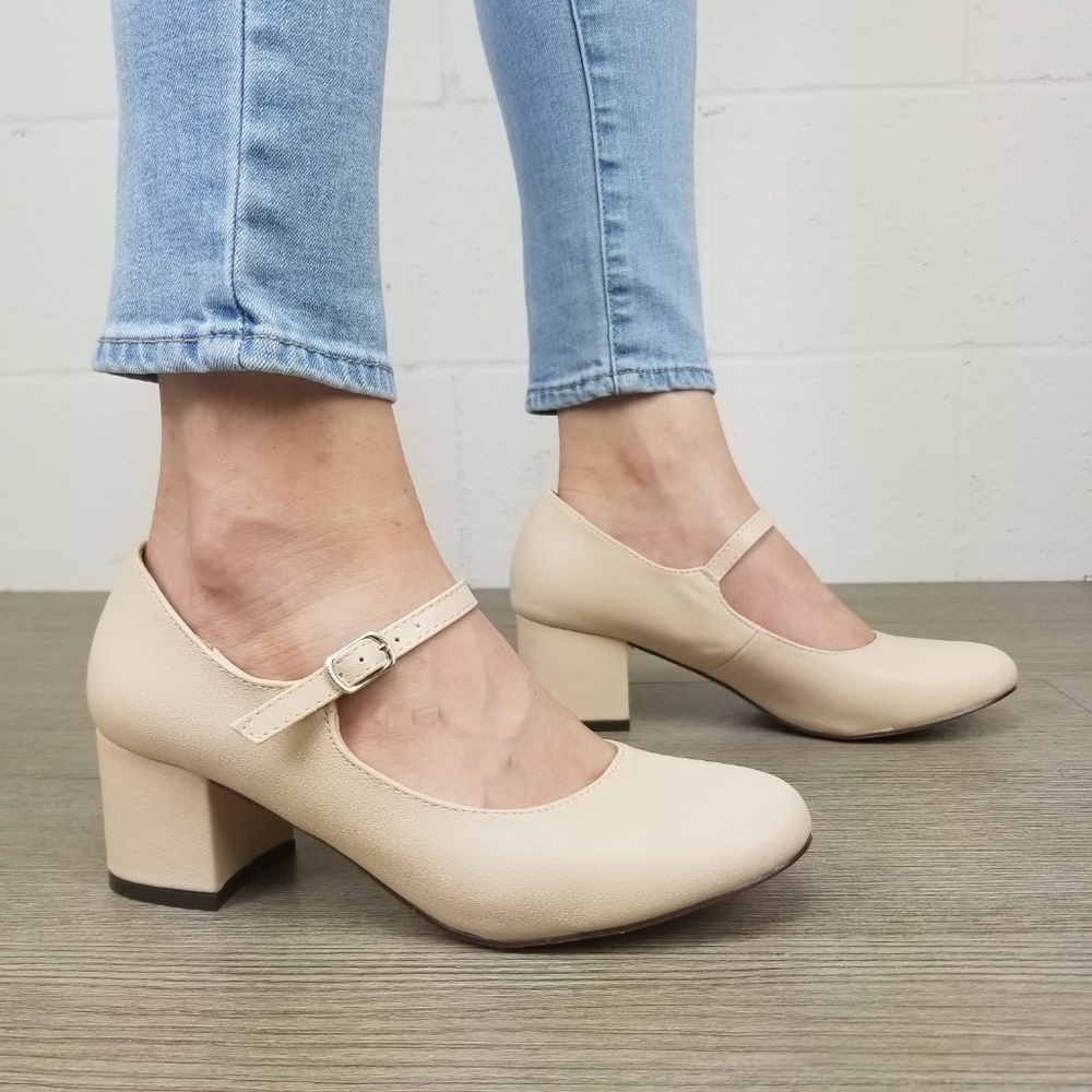 Block Heel Vintage Rockabilly Style Pumps - Picture 2 of 8